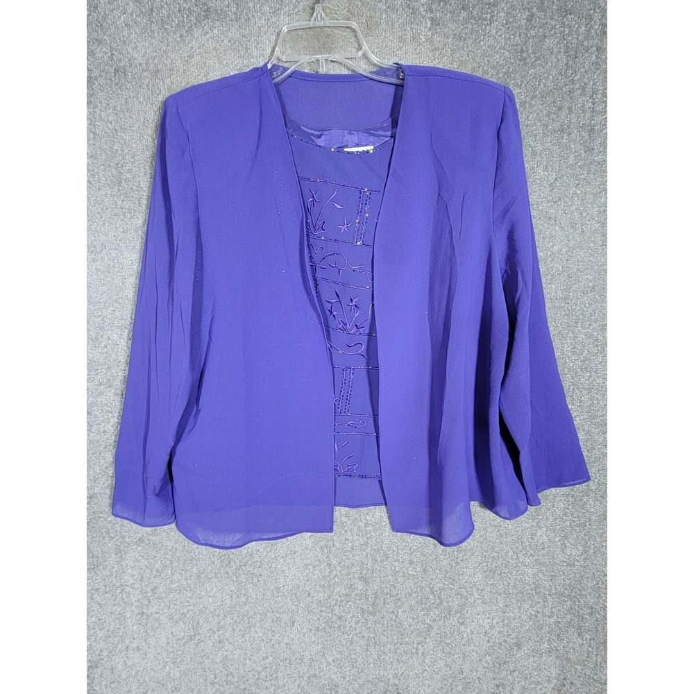 R&M‎ Richards Tank Top & Sheer Open Front Cover Up Womens Size 16P Purple Beaded
